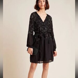 Anthropologie Ranna Gill Lucinda Beaded Tunic Dress Black M
